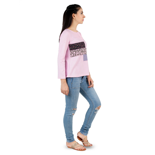 Printed Patchwork Baby Pink Top
