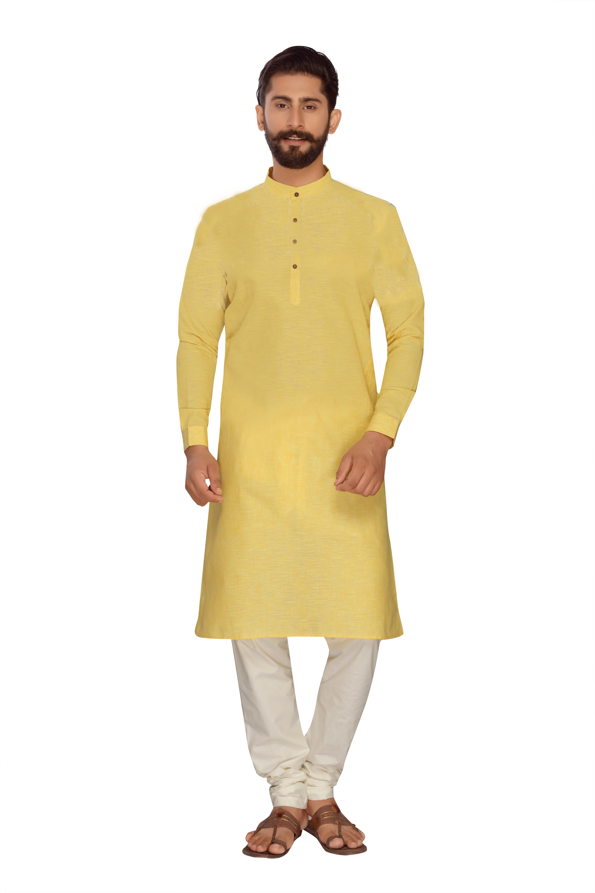 Kurta Payjama - Polly Linen, 44 Inch Length | Chicken Embroidery, Cutaway Collar, Long Sleeves, Modern Style, Washable