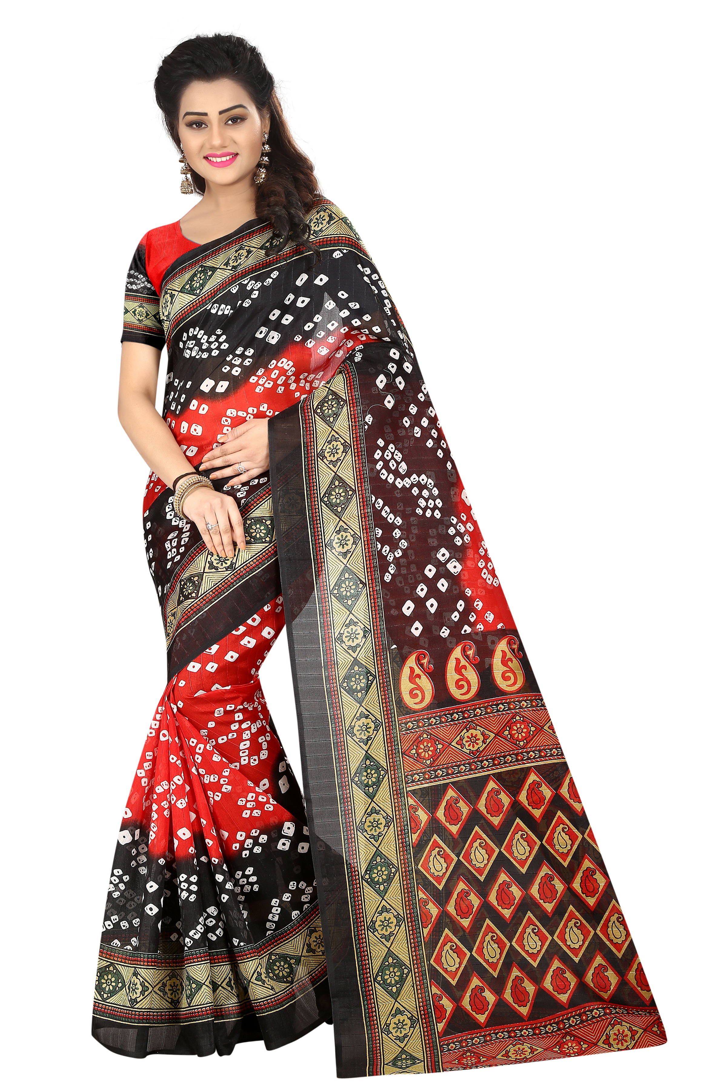 Designer Bandhani Saree - Art Silk, Length: 5.5 Mtr, Blouse Length: 0.8 Mtr | Multicolour, Printed, Stylish Bandhani Pattern