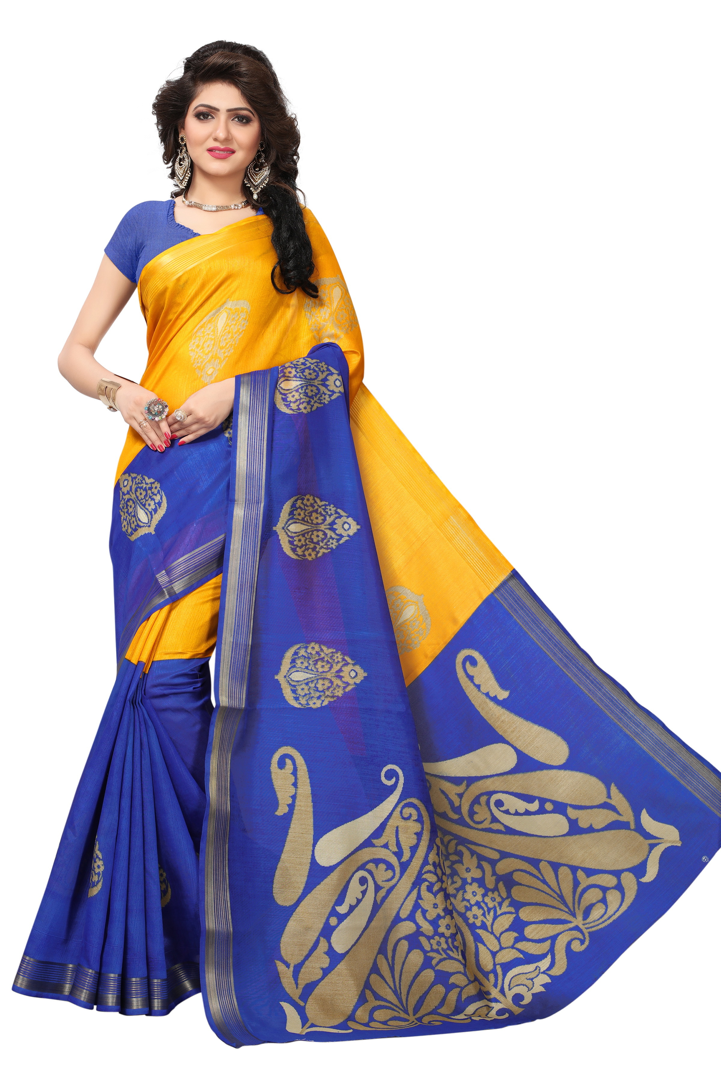 Jari Border Printed Sarees - Cotton Silk Fabric, 5.5 Mtr Length, Colors: Yellow, Pink, Cream, Dotted Pattern, Suitable For All Seasons