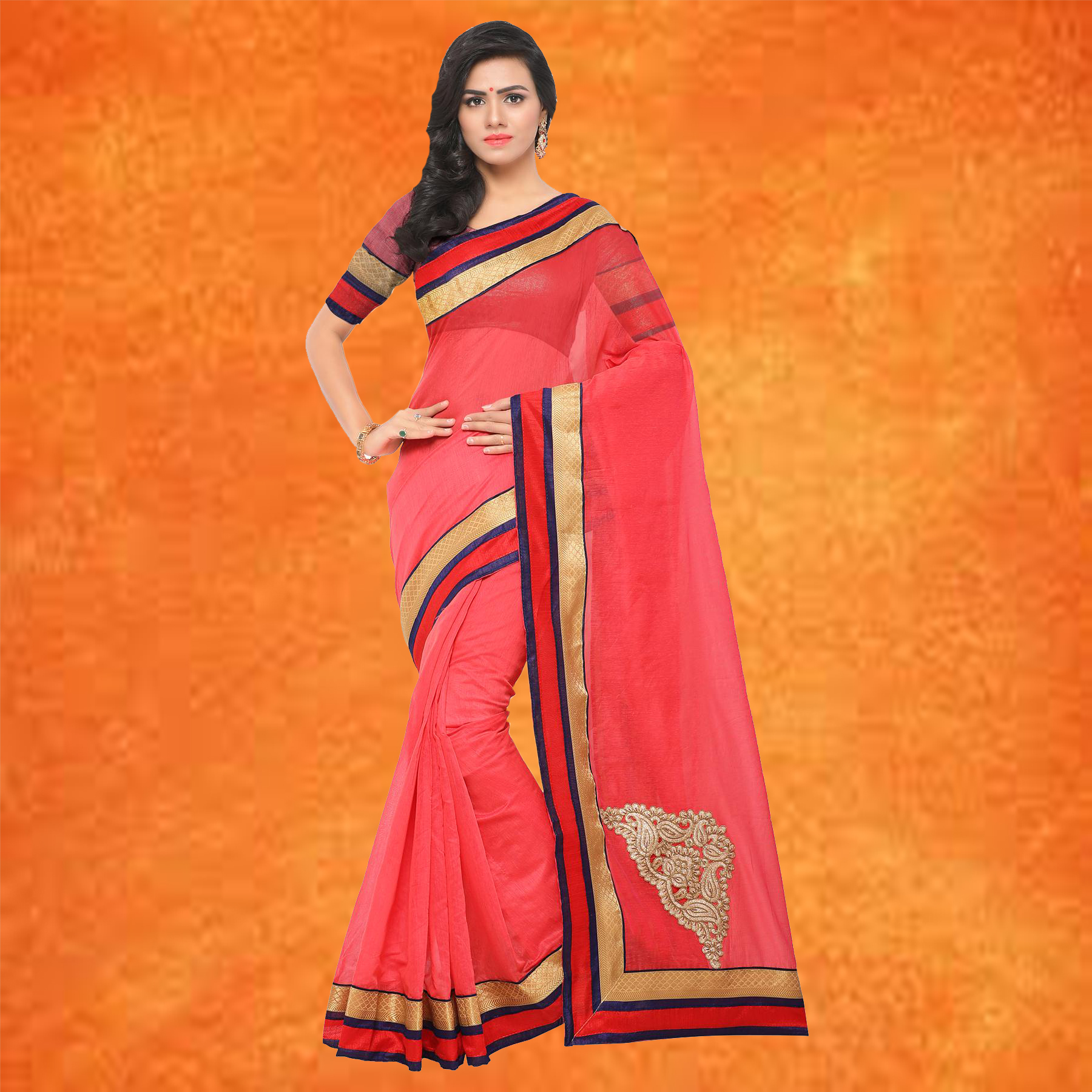 Chanderi Saree - Cotton Silk Material, Sky Blue Color | Elegant Plain Design With Lace Border And Butta Pallu