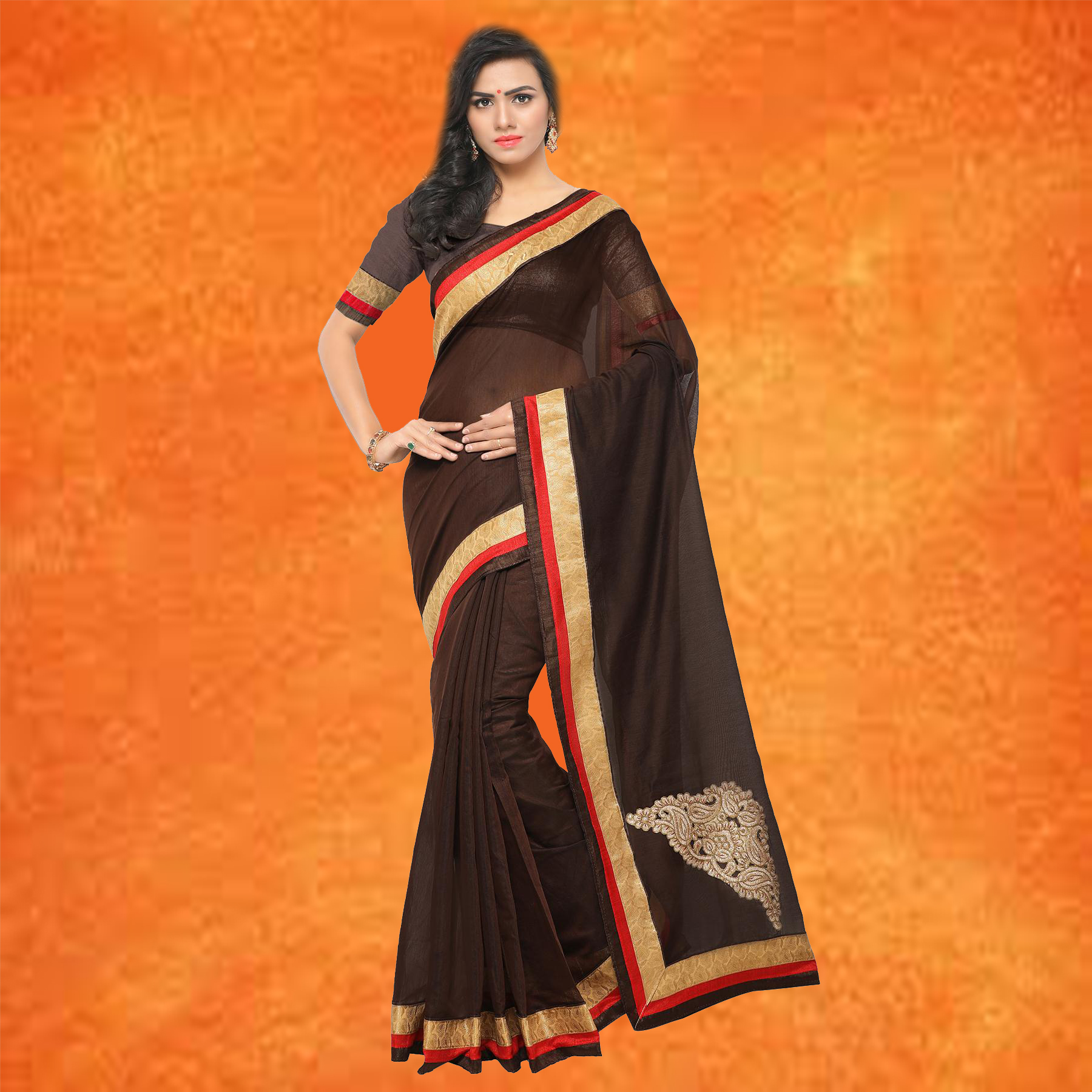 Chanderi Saree - Cotton Silk Material, Sky Blue Color | Elegant Plain Design With Lace Border And Butta Pallu