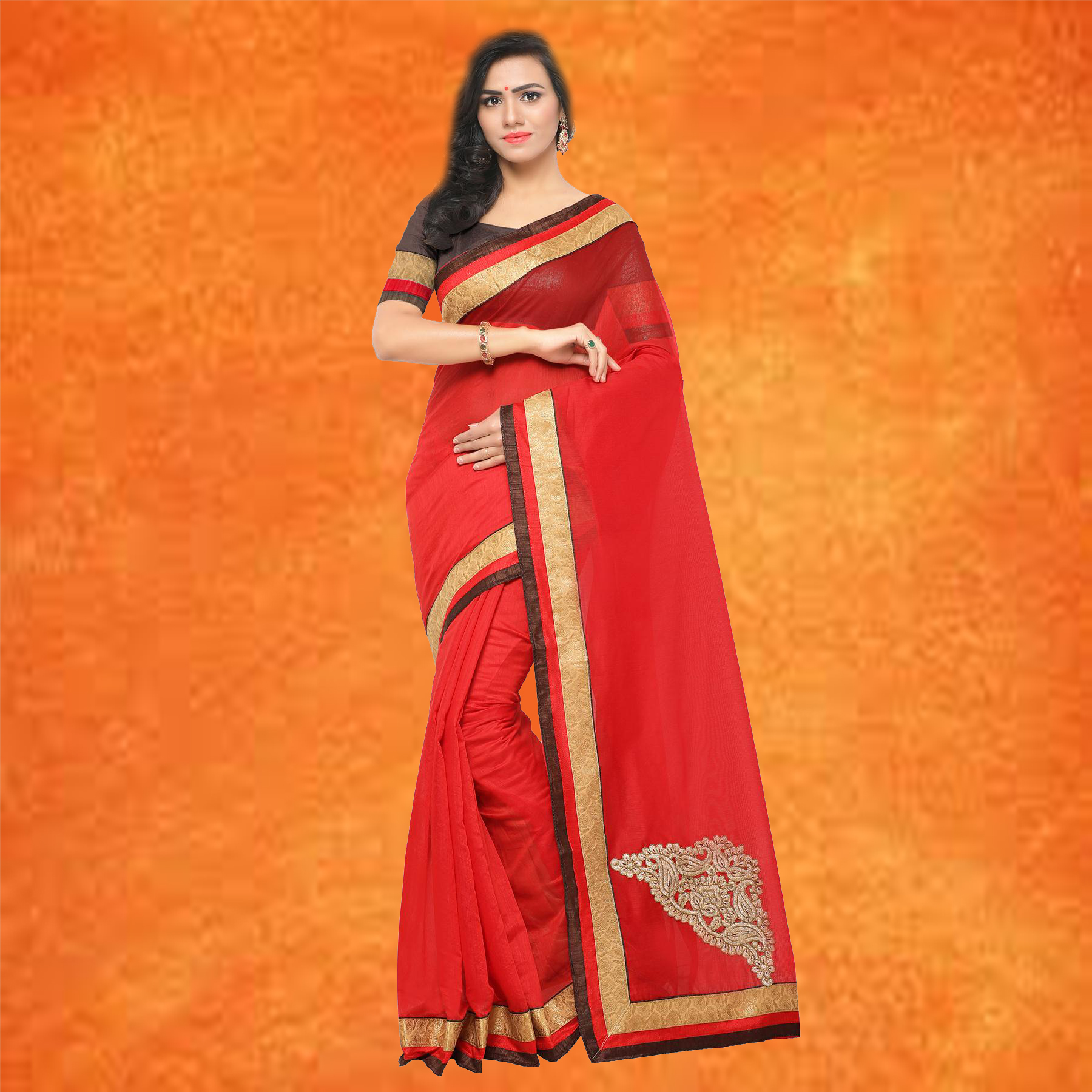 Chanderi Saree - Cotton Silk Material, Sky Blue Color | Elegant Plain Design With Lace Border And Butta Pallu