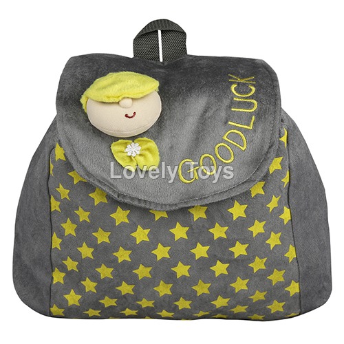 Grey Kids Printed Plush School Bag