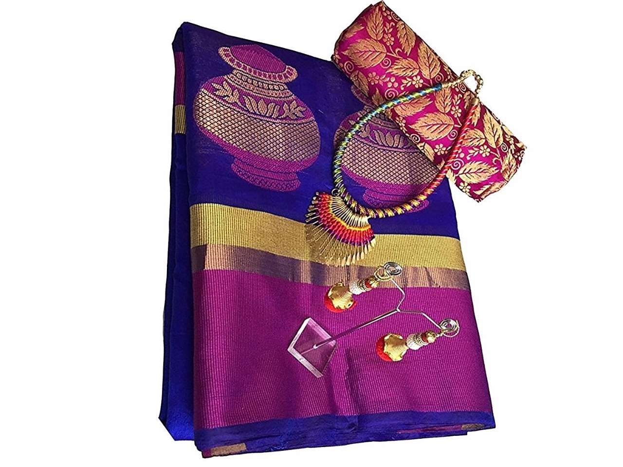 New Designer Cotton Silk Sarees - Length 5.5 Mtr, Blouse Length 0.8 Mtr | Colorful Prints In Pink, Blue, Green With Bead Closure