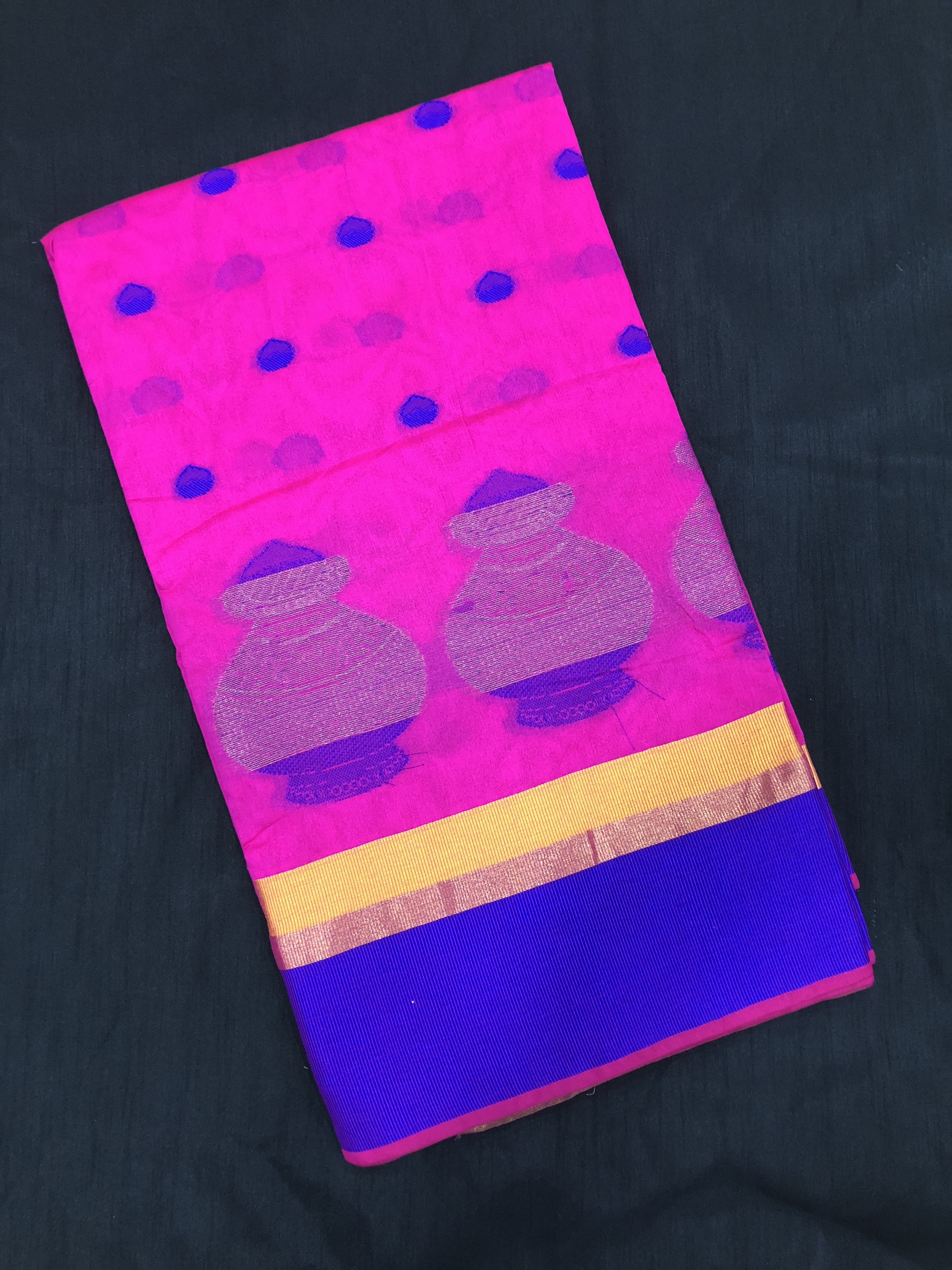 New Designer Cotton Silk Sarees - Length 5.5 Mtr, Blouse Length 0.8 Mtr | Colorful Prints In Pink, Blue, Green With Bead Closure