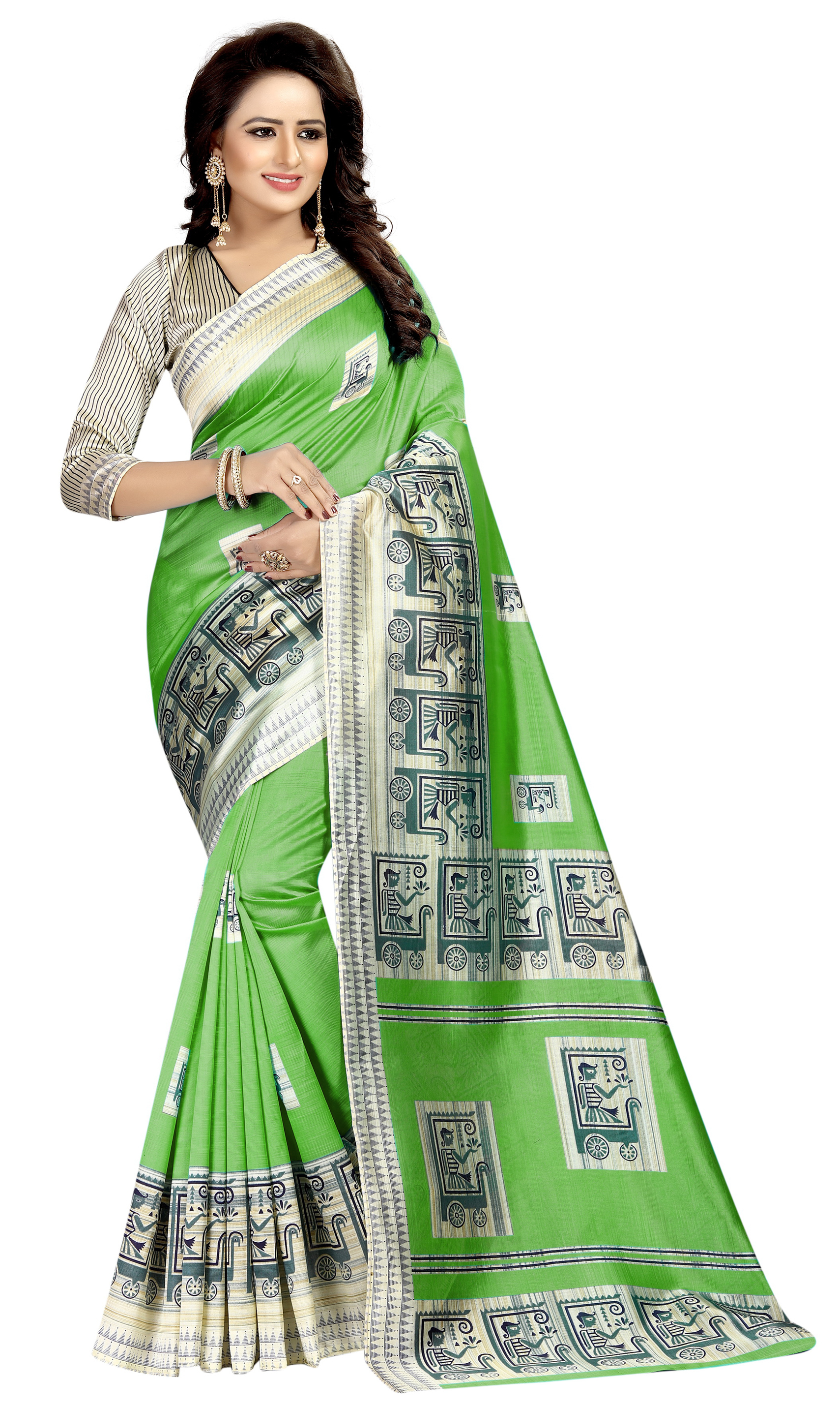 Mysore Designer Silk Saree - Art Silk, Length: 5.5 Mtr, Blouse: 0.8 Mtr | Multi-colour, Printed Pattern, Suitable For All Seasons