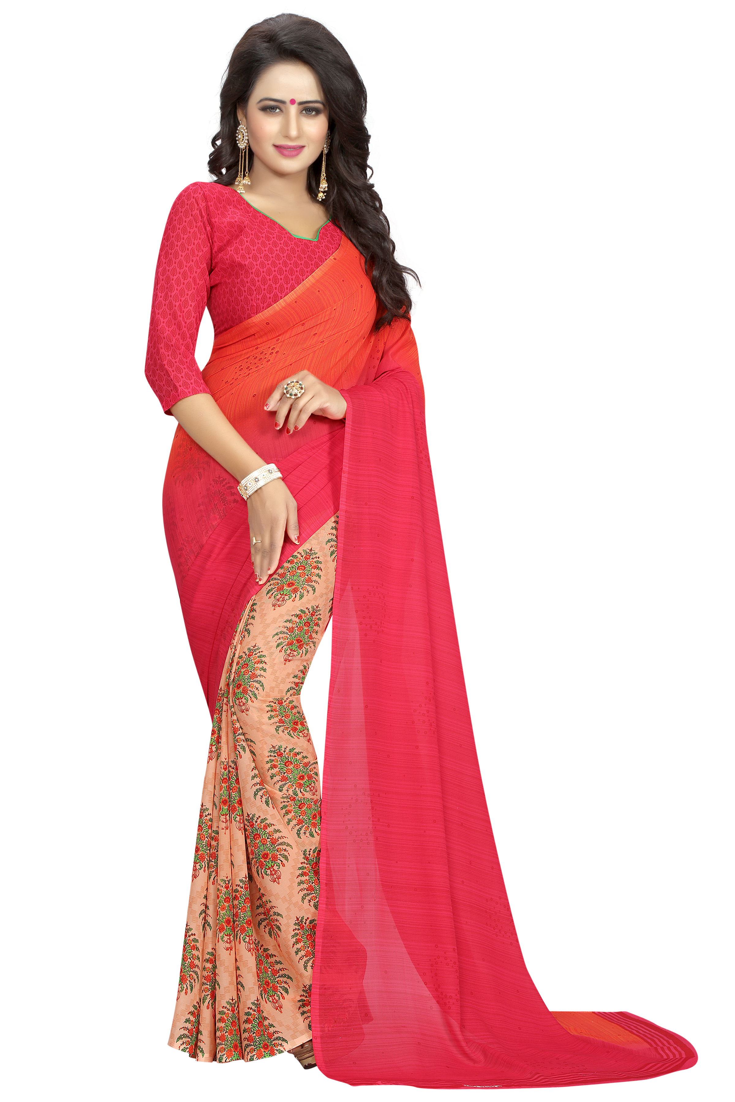 Georgette Silk Saree - 5.5 Mtr Length, 0.8 Mtr Blouse | Multi-colour, Printed Design, Suitable For Rainy, Spring, Summer, Winter Seasons