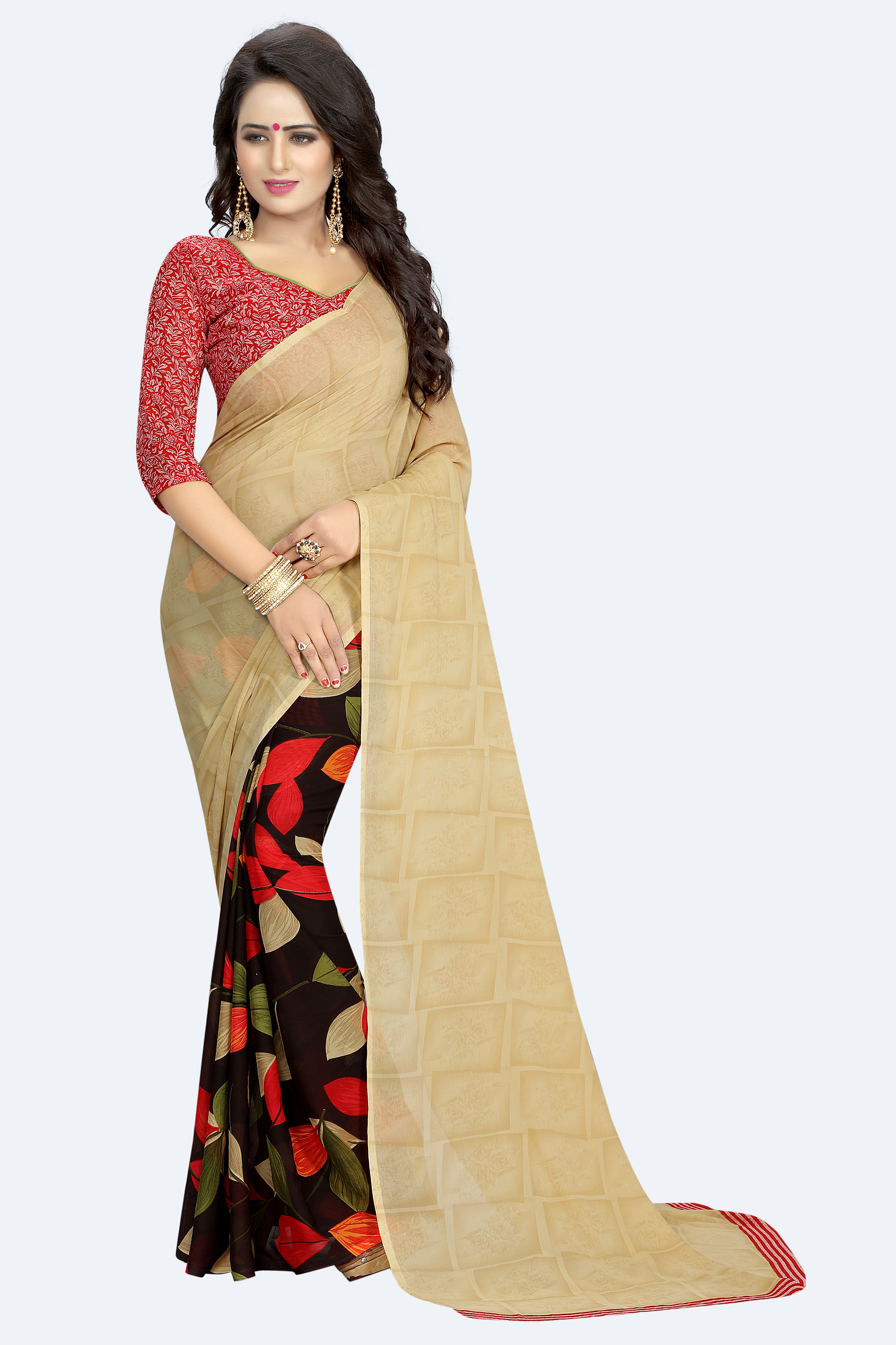 Georgette Silk Saree - 5.5 Mtr Length, 0.8 Mtr Blouse | Multi-colour, Printed Design, Suitable For Rainy, Spring, Summer, Winter Seasons