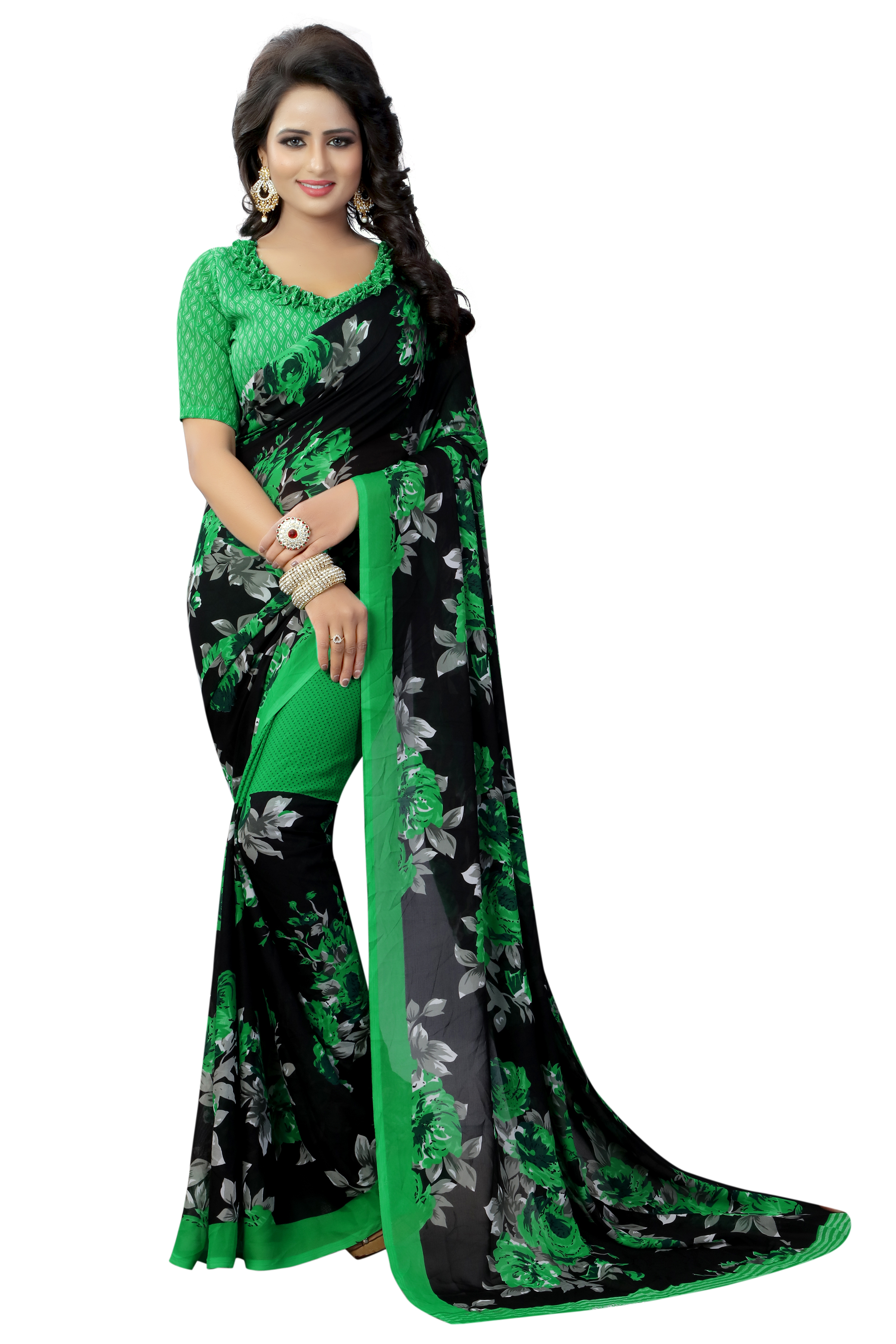 Georgette Silk Saree - 5.5 Mtr Length, 0.8 Mtr Blouse | Multi-colour, Printed Design, Suitable For Rainy, Spring, Summer, Winter Seasons