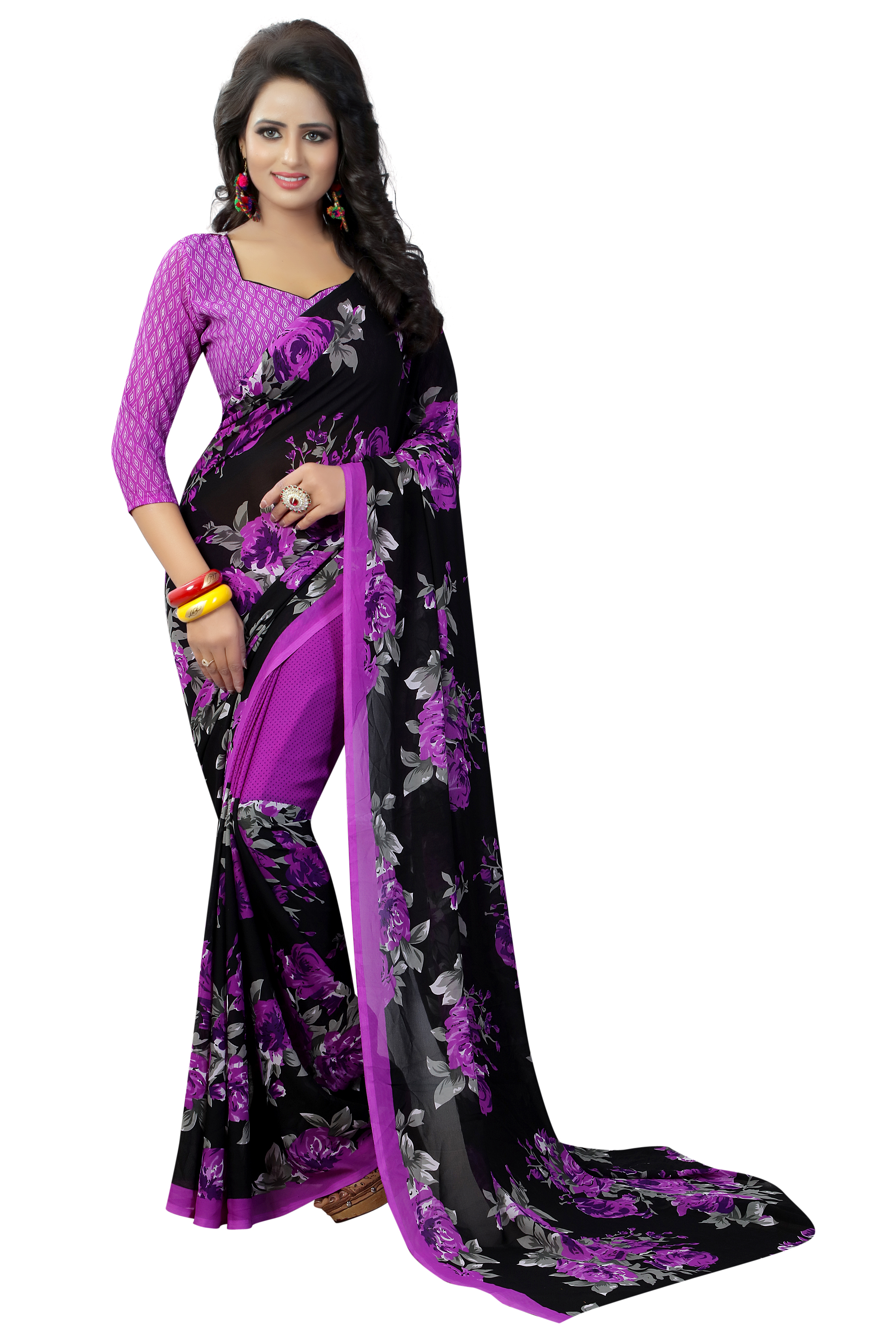 Georgette Silk Saree - 5.5 Mtr Length, 0.8 Mtr Blouse | Multi-colour, Printed Design, Suitable For Rainy, Spring, Summer, Winter Seasons
