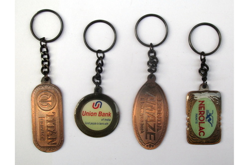 Metal Keychain - PVC and Metal, Varied Dimensions, Bronze Color | Customizable Shape (Oval, Rectangular, Round), Durable, Portable, Promotional