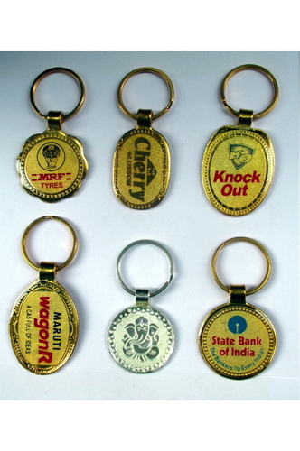 Promotional Metal Keychain - Gold Oval Design | Custom Printing with Split Ring Attachment