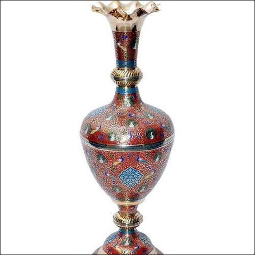 Designer Flower Vase - Brass & Enamel, 12-18 inches Height, 6-10 inches Diameter, Hand-painted Red Finish | Upscale Decorative Display for Flowers or Botanicals