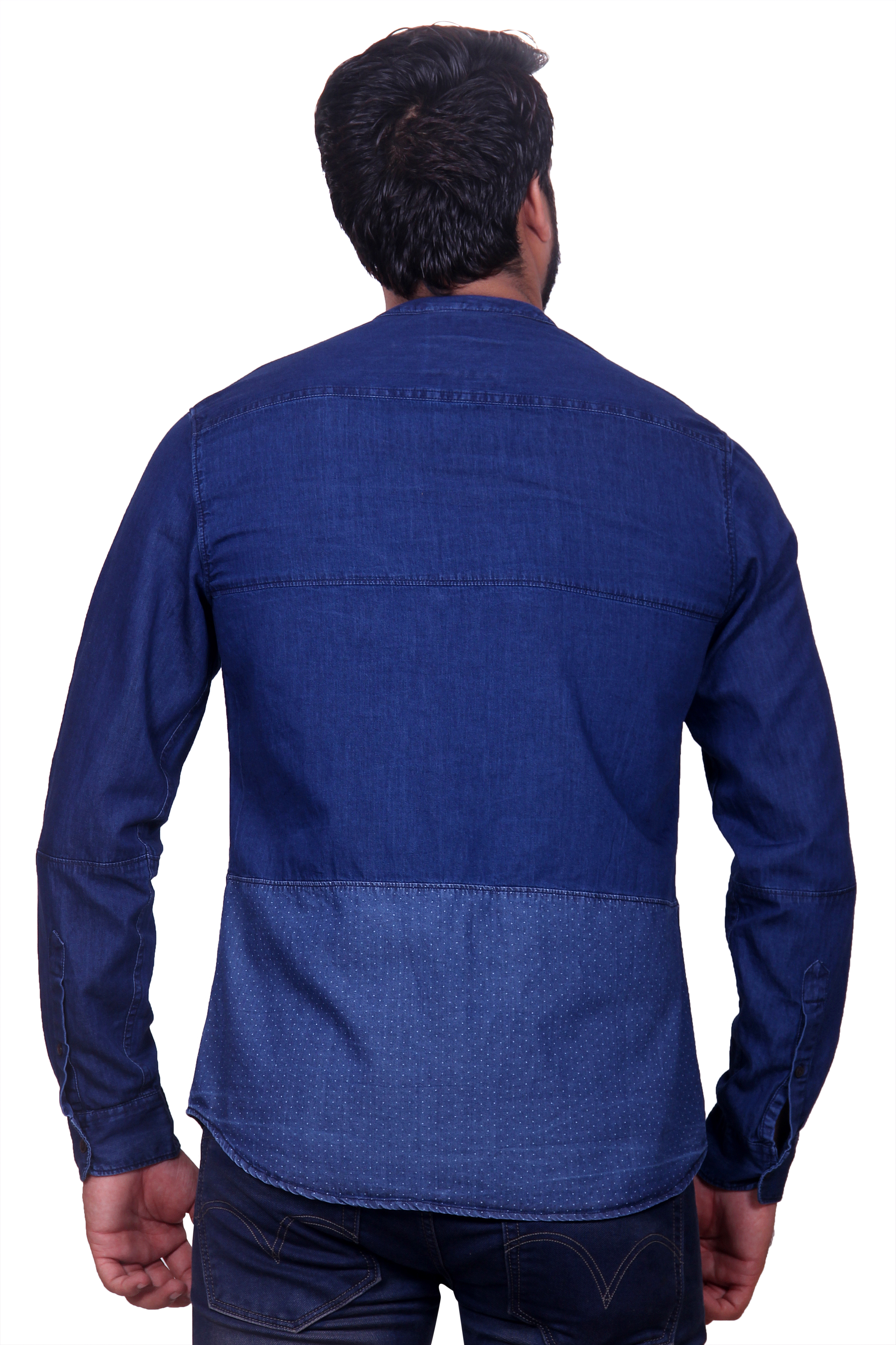 Men's Casual Denim Shirt - 100% Premium Cotton, Modern Slim Fit, Blue Plaid, Full Sleeve, Dry Clean & Washable