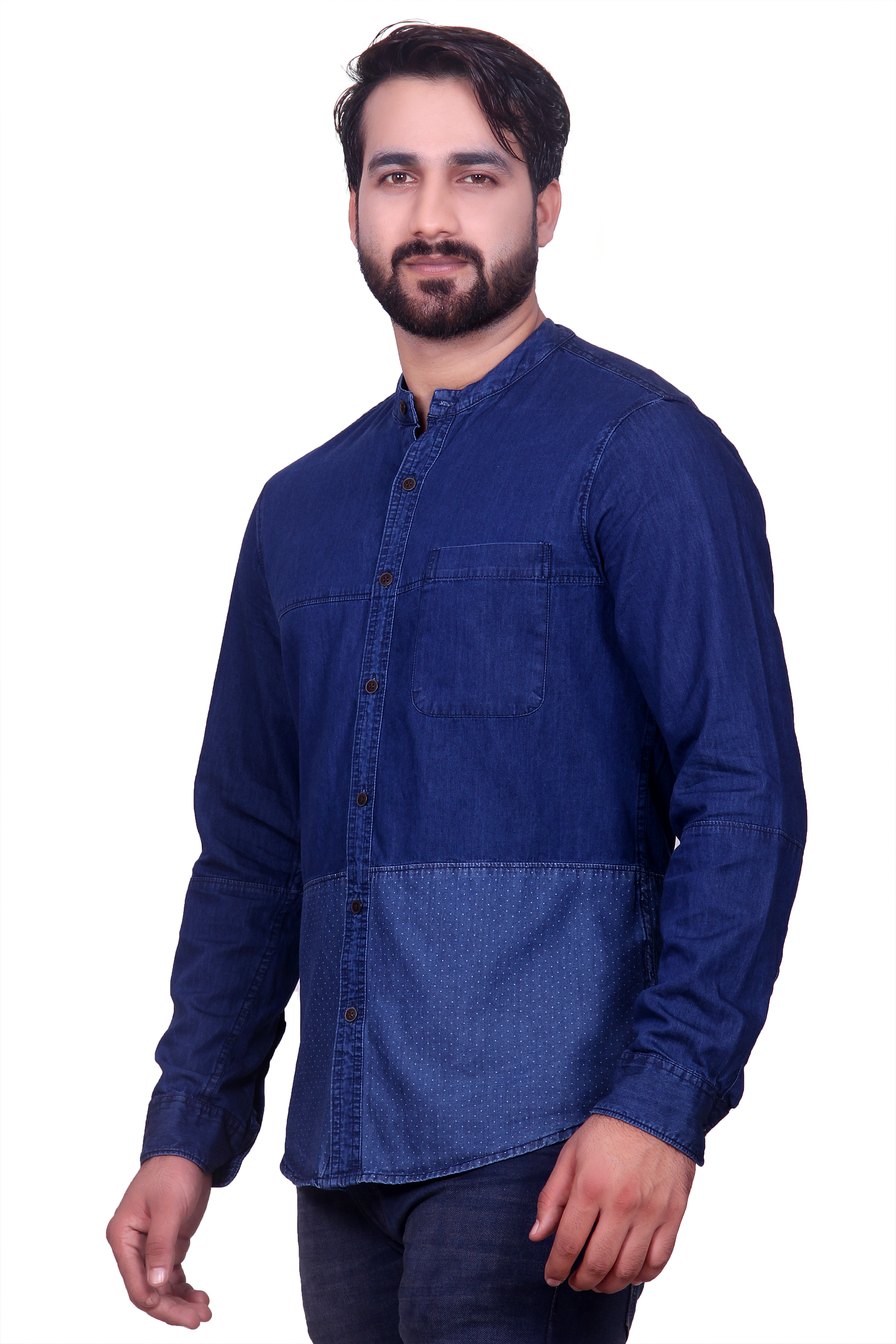 Men's Casual Denim Shirt - 100% Premium Cotton, Modern Slim Fit, Blue Plaid, Full Sleeve, Dry Clean & Washable