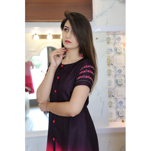 Ladies Fancy Cotton Kurti - Half Sleeves, Black Printed Design | Elegant Knee Length, Shrinkage Proof, Color-Fade Resistant