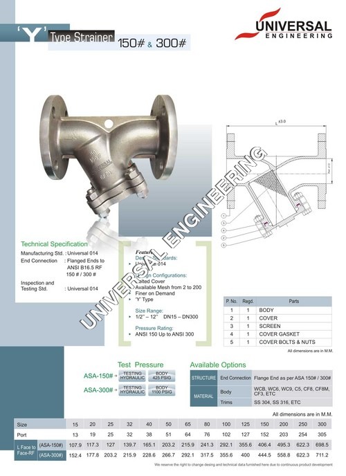 'Y' Type Strainer Application: Industrial