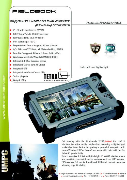 Mobile Computer field book Tetra ip 54 compliant