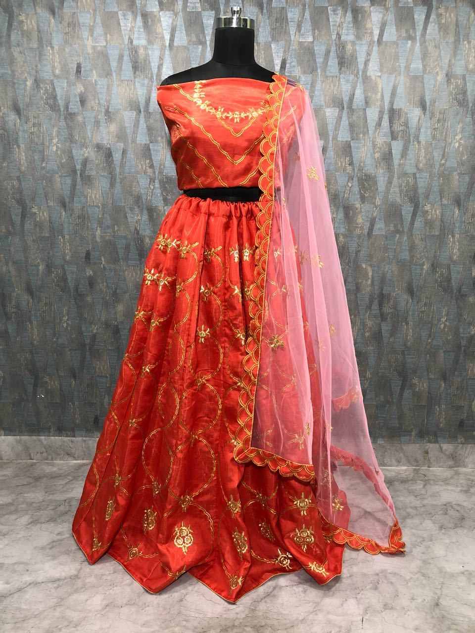 Orange Red Colour Heavy Lehenga