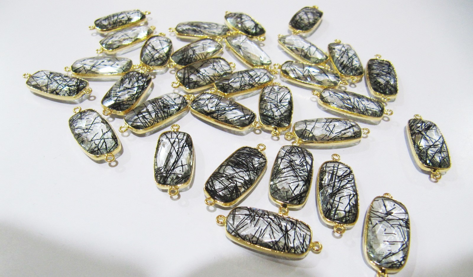 Pendants Natural Black Rutilated Double Loop Briolette Baguette Connector