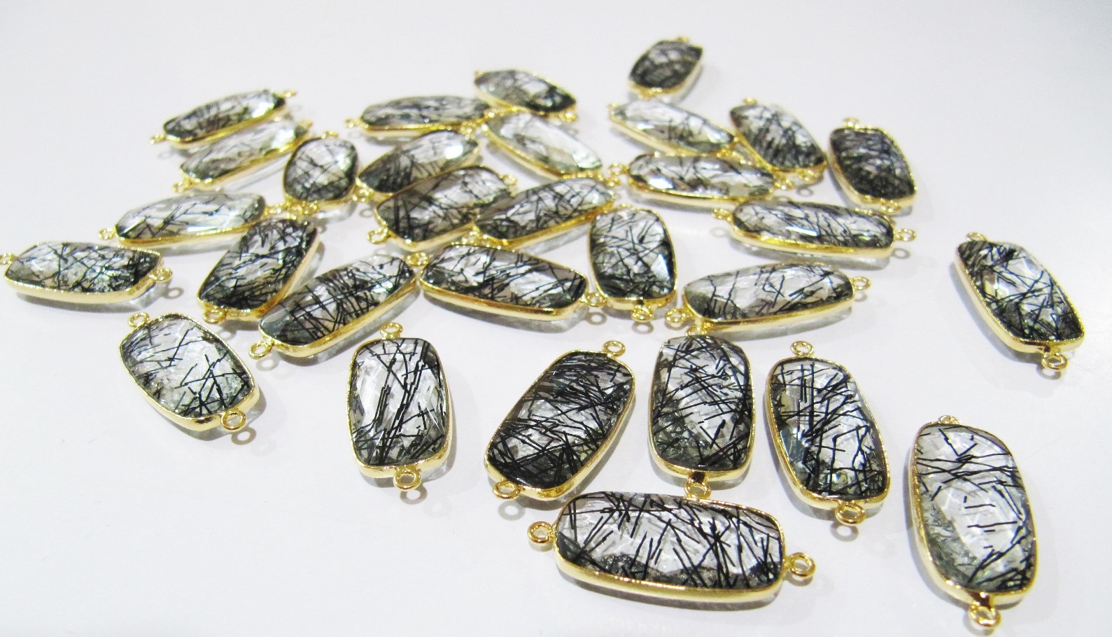 Pendants Natural Black Rutilated Double Loop Briolette Baguette Connector