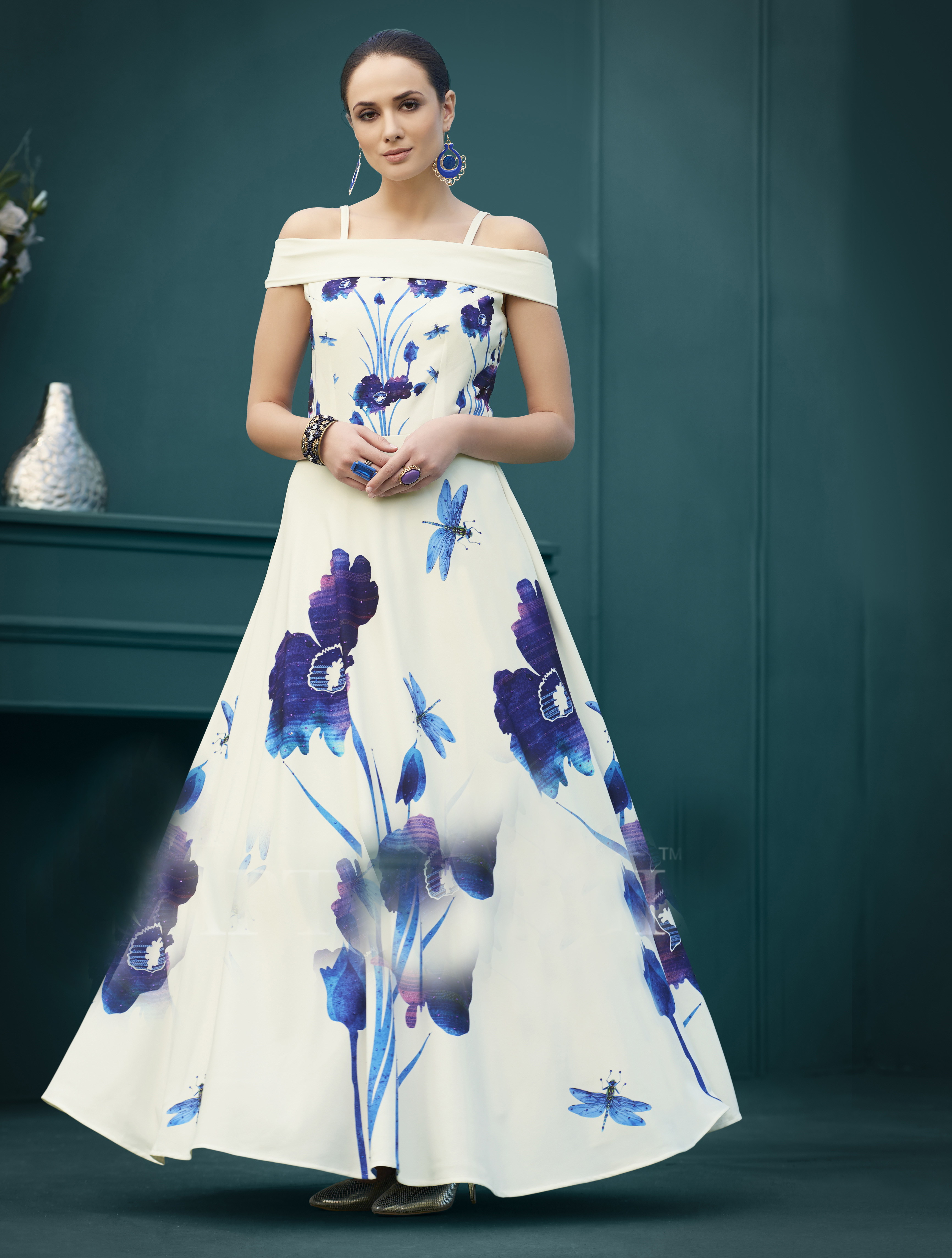 Digital Printed Gown & Lehenga - Color: As Per Image