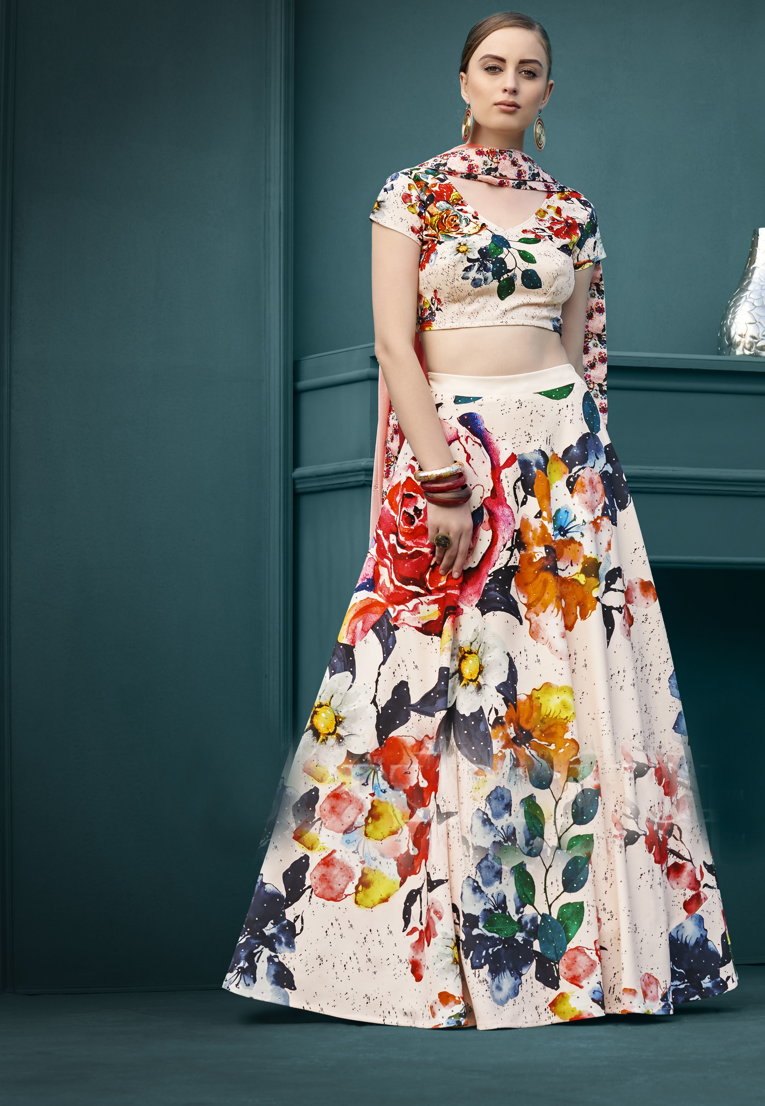 Digital Printed Gown & Lehenga - Color: As Per Image
