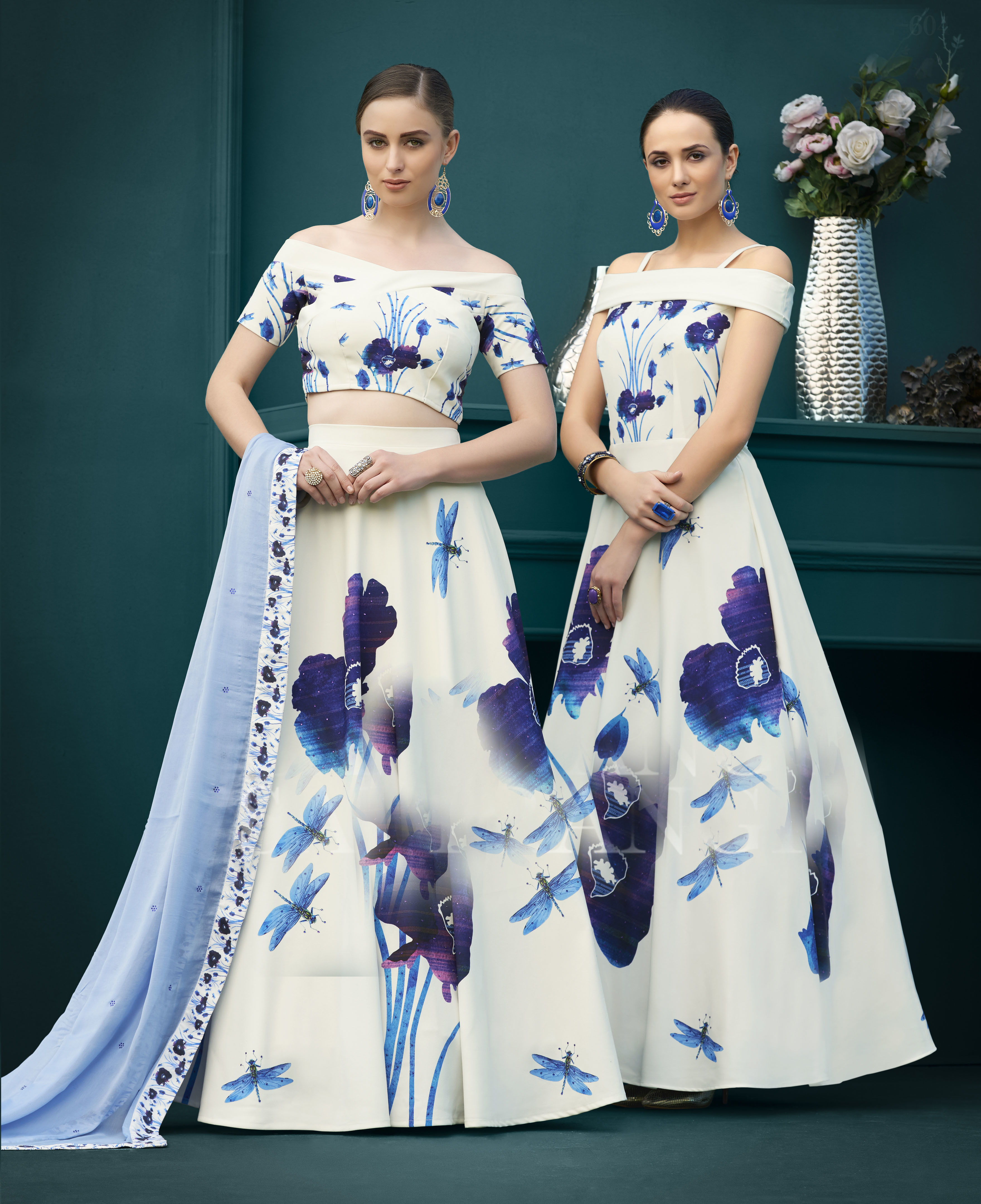 Digital Printed Gown & Lehenga - Color: As Per Image