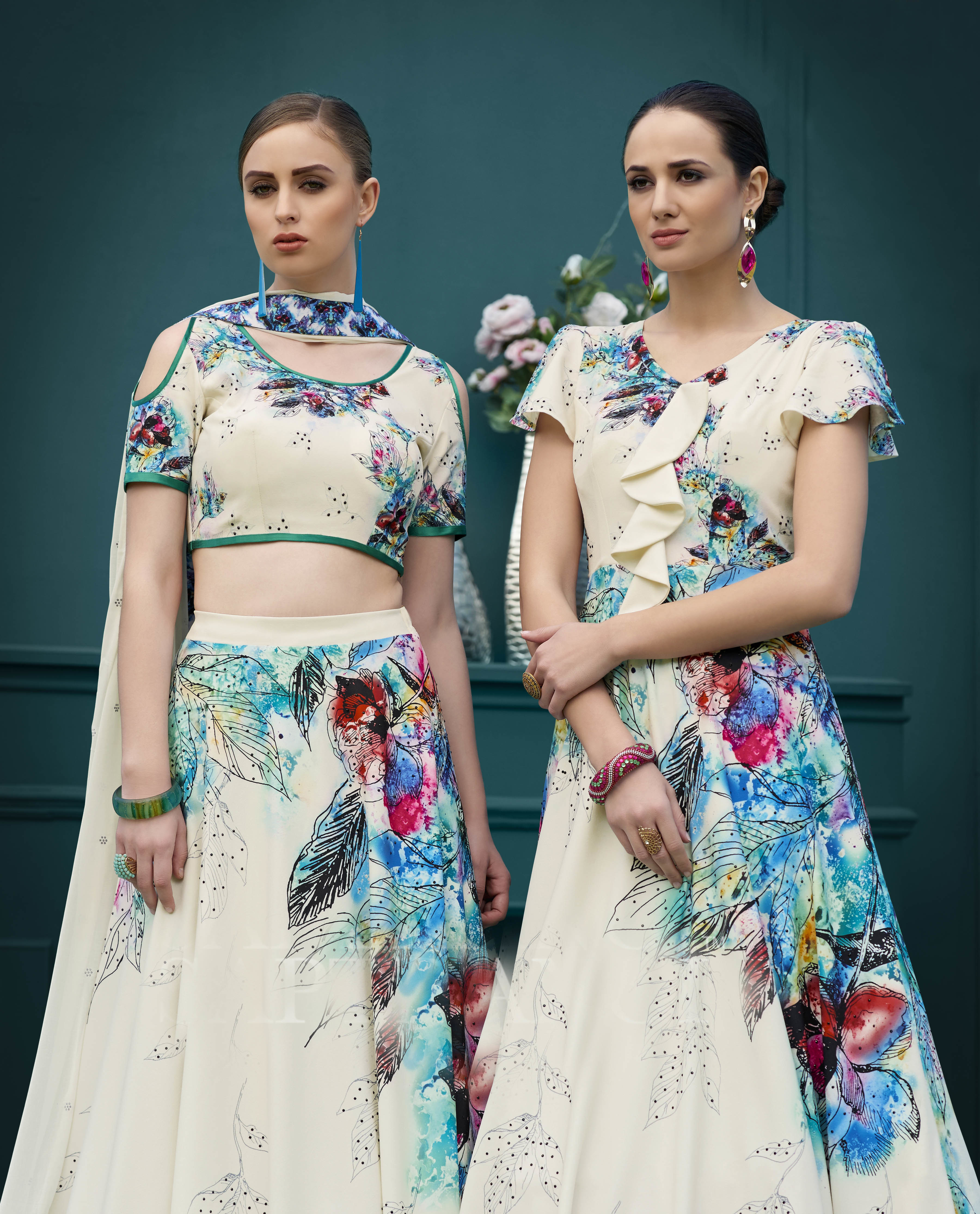 Digital Printed Gown & Lehenga - Color: As Per Image