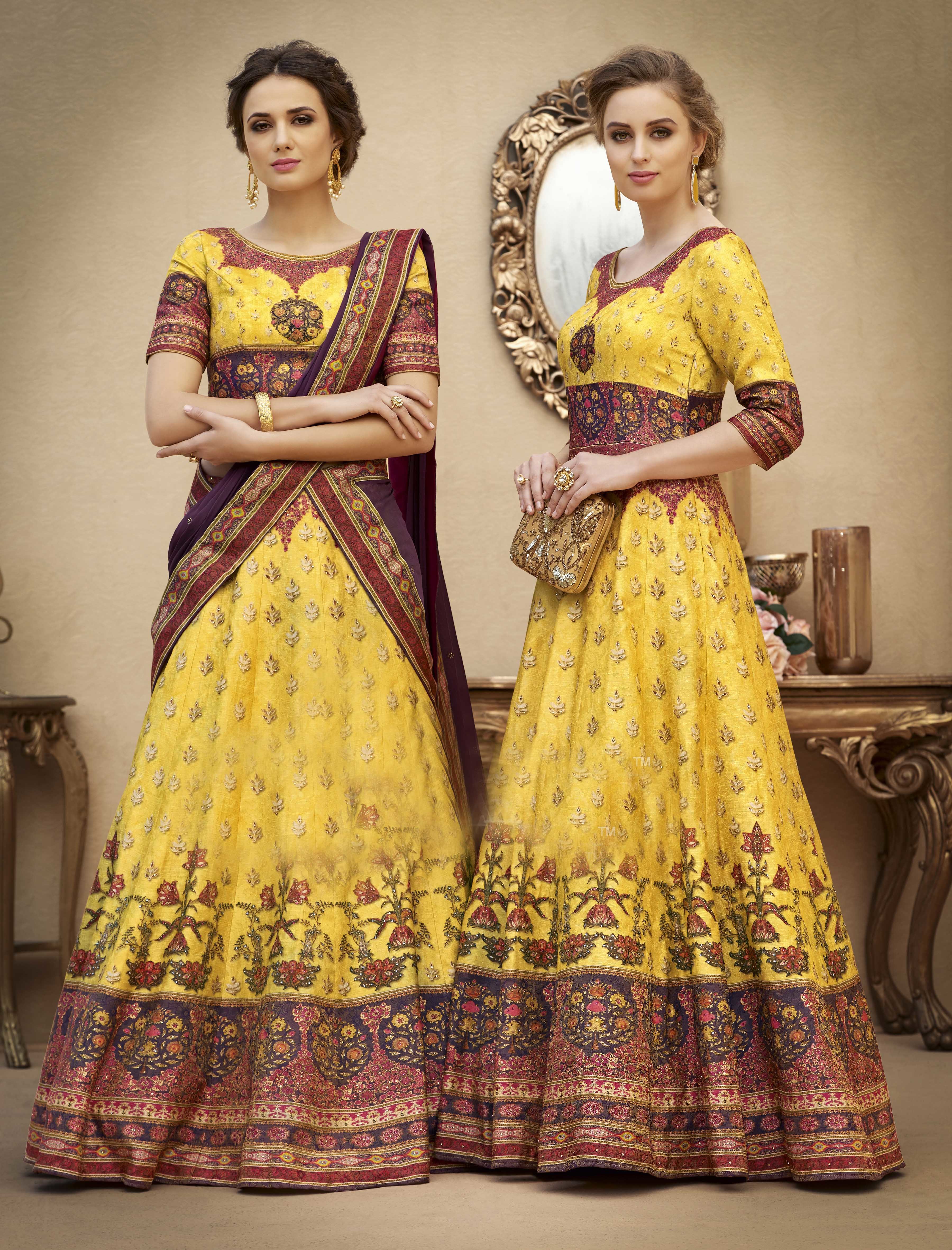 Heavy Designer Digital Gown & Lehenga - Pure Spardex Natural Silk | Semi-stitched, Classic Ethnic Style, Custom Size, Modern Heavy Digital Print With Stone Work, Luxurious Pure Chiffon Silk Dupatta