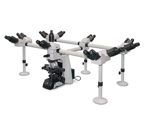 Radical Decca Head Microscope - Di-cast Construction, 60mm Objective Lens, White and Black Color | 10x/25mm Eyepieces, Trinocular 3-Position Head, Sextuple Nosepiece, Kohler Illumination, Rotating Stage with ND Filters