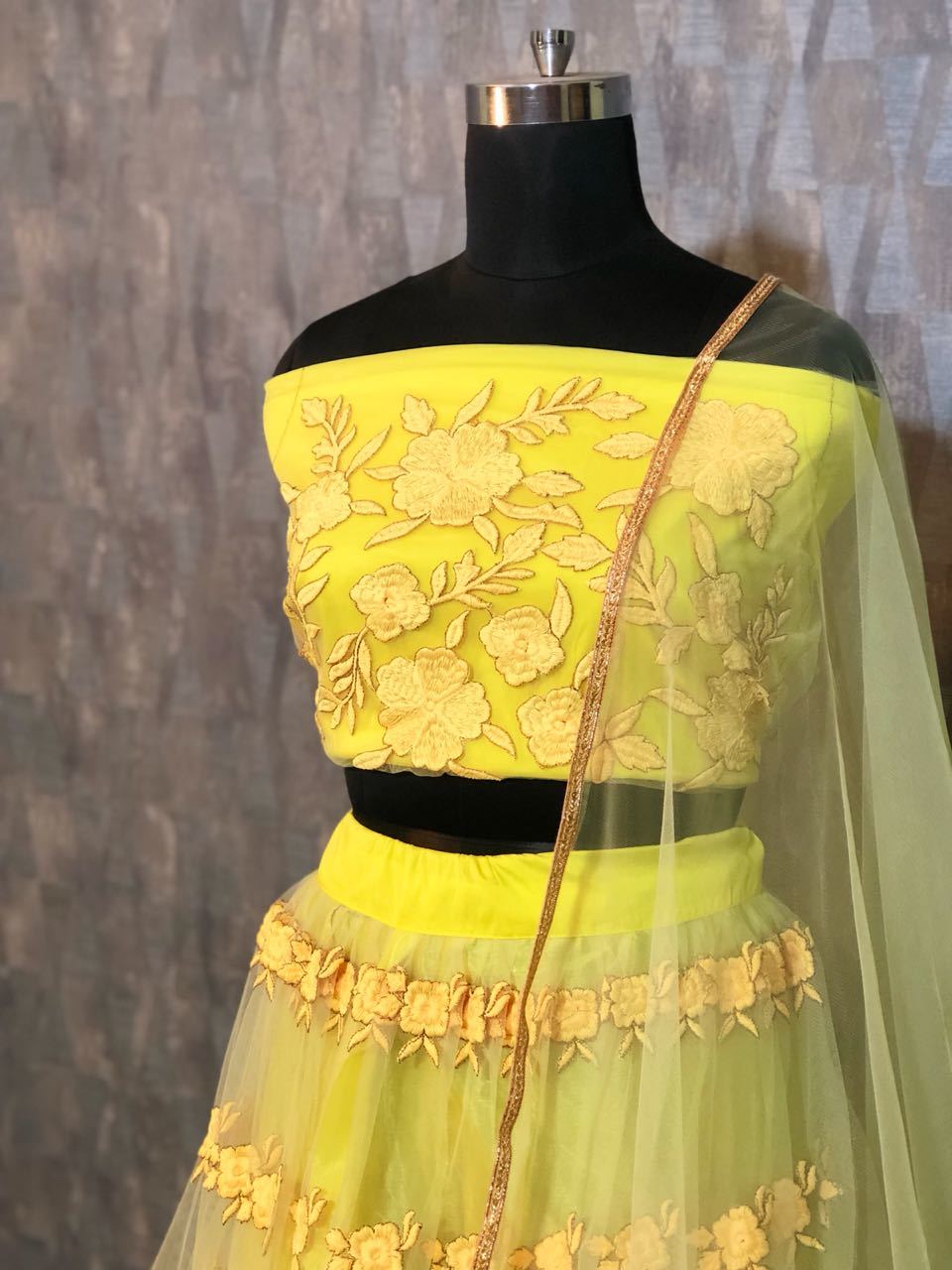 Modern Party Wear Yellow Colour Embroidered Lehenga