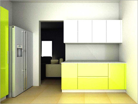 Acrylic Modular Kitchen - Quartz Countertop, Yellow Color, High Quality Performance, Professional Installation, Easy Cleaning, Waterproof Furniture
