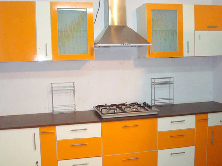 Modern Modular Kitchen - Metal, Wood | Variable Dimensions, Orange Color, Customizable Drawers, Easy Maintenance, Space Optimization, Modern Look, Modular Design