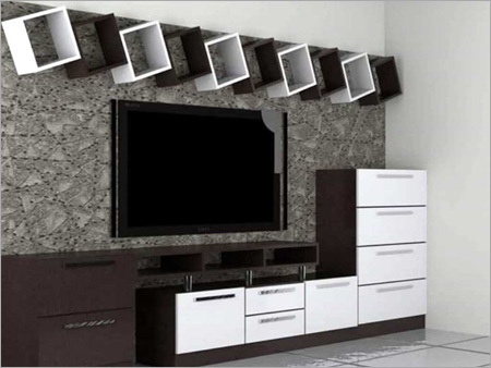 Living Room Cabinet - Wood, 60x18x36 inches , White Finish, 5 Shelves, 4 Drawers, Termite Resistant