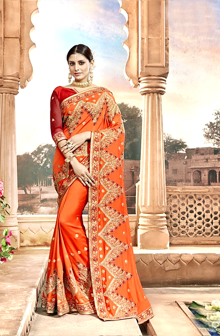 Chanderi Silk Saree - Embroidered Design, Customized Stitching | Traditional Indian Ethnic Wear For Women