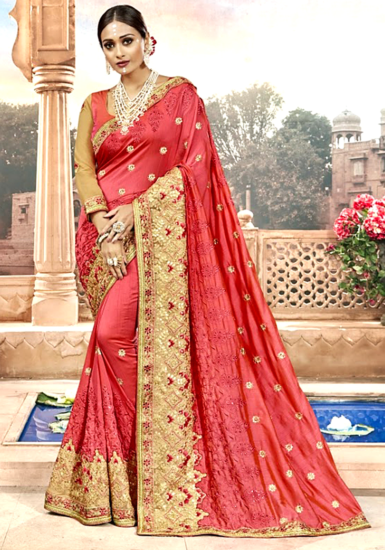 Chanderi Silk Saree - Embroidered Design, Customized Stitching | Traditional Indian Ethnic Wear For Women