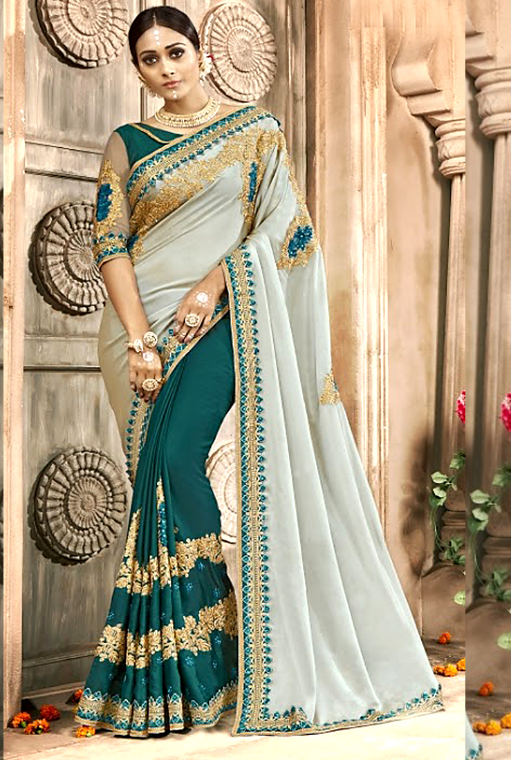 Chanderi Silk Saree - Embroidered Design, Customized Stitching | Traditional Indian Ethnic Wear For Women
