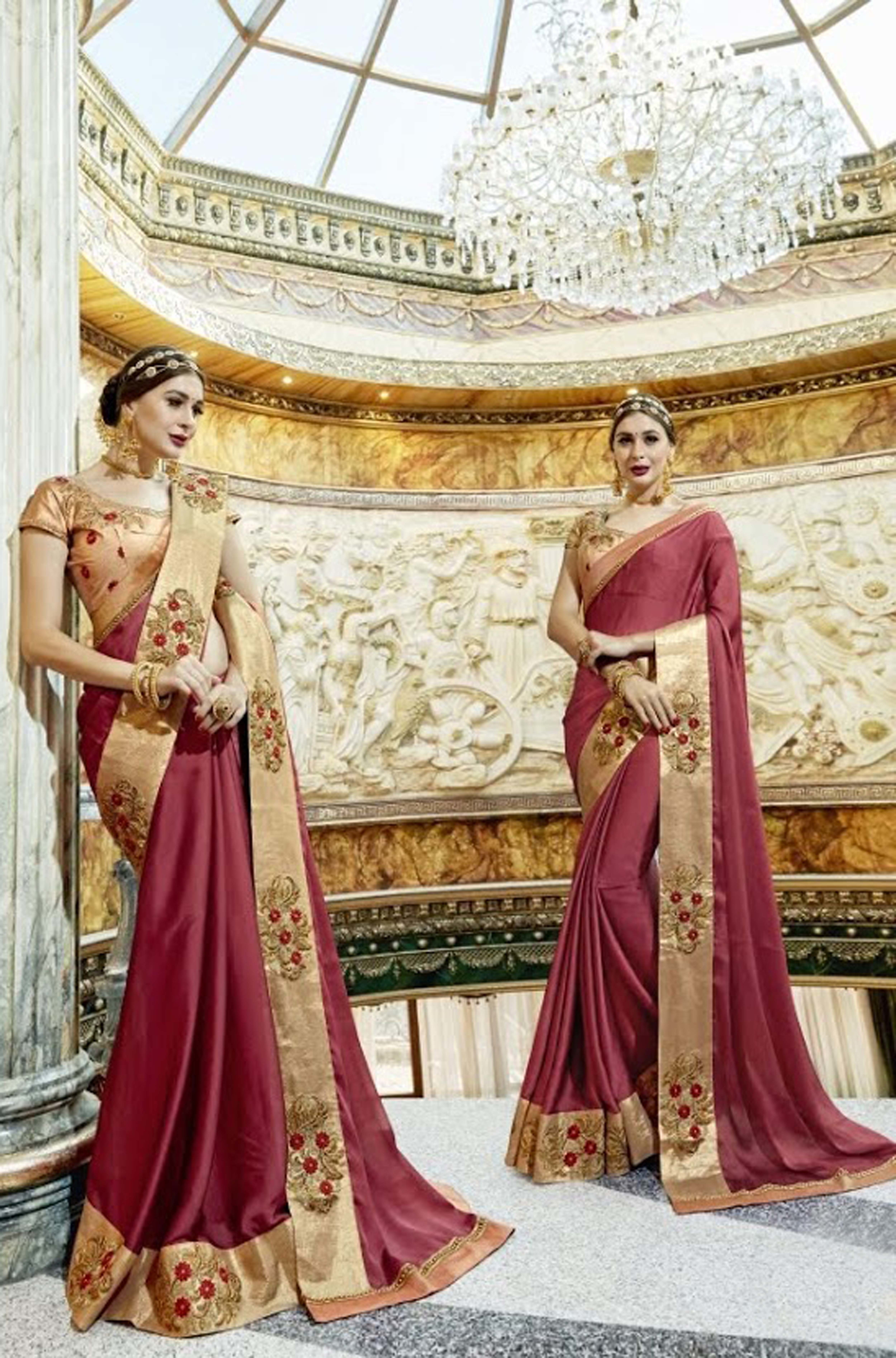 Designer Saree - Georgette/chifforn, Customized Size, Embroidered Pattern With Stone Work | Ethnic Indian Dress, Dry Clean Only