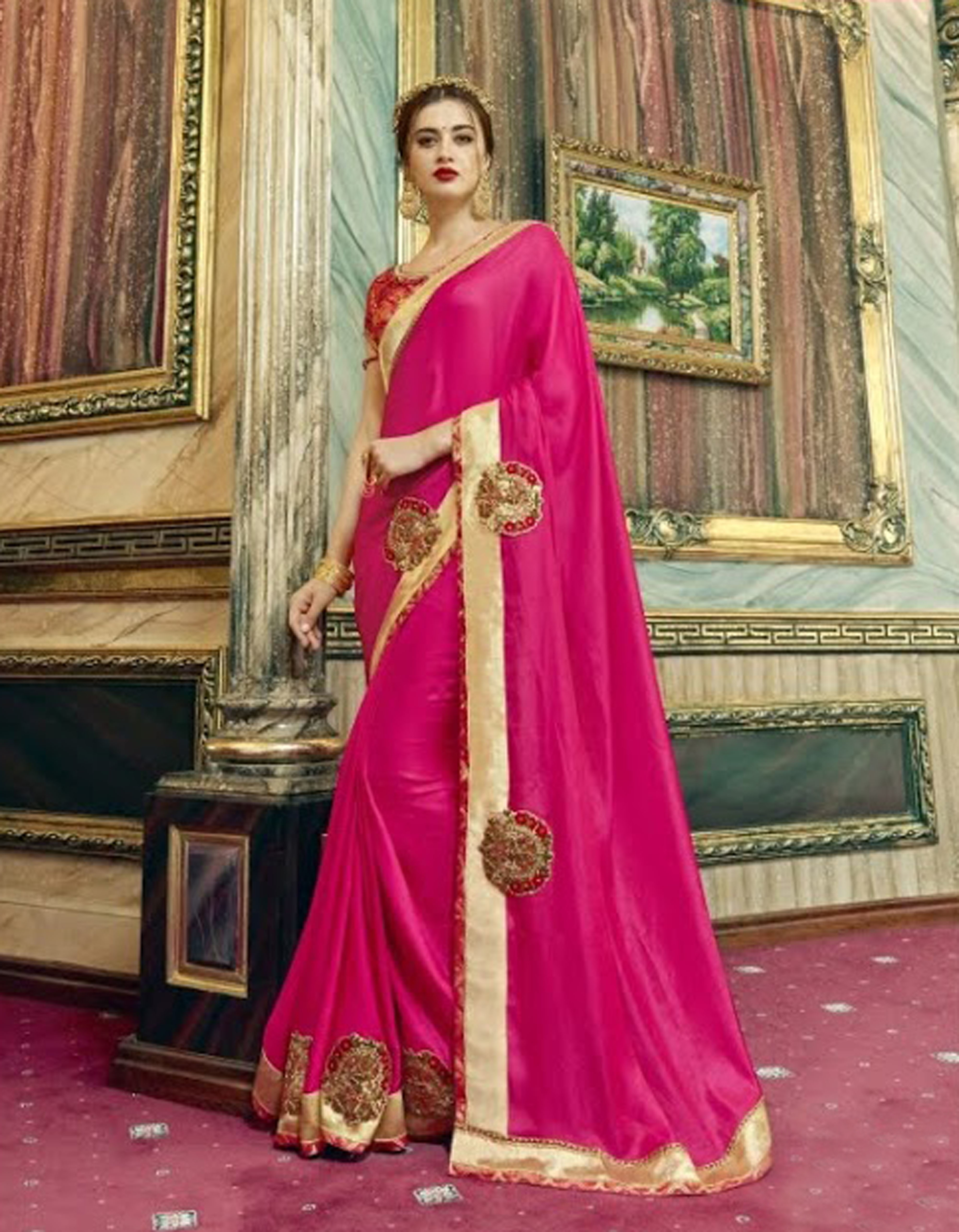 Designer Saree - Georgette/chifforn, Customized Size, Embroidered Pattern With Stone Work | Ethnic Indian Dress, Dry Clean Only