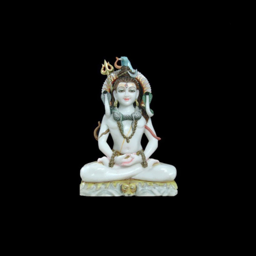 Marble Mahadev Moorti - Handmade Indian Religious Sculpture | Durable, Easy to Clean, Temple Theme