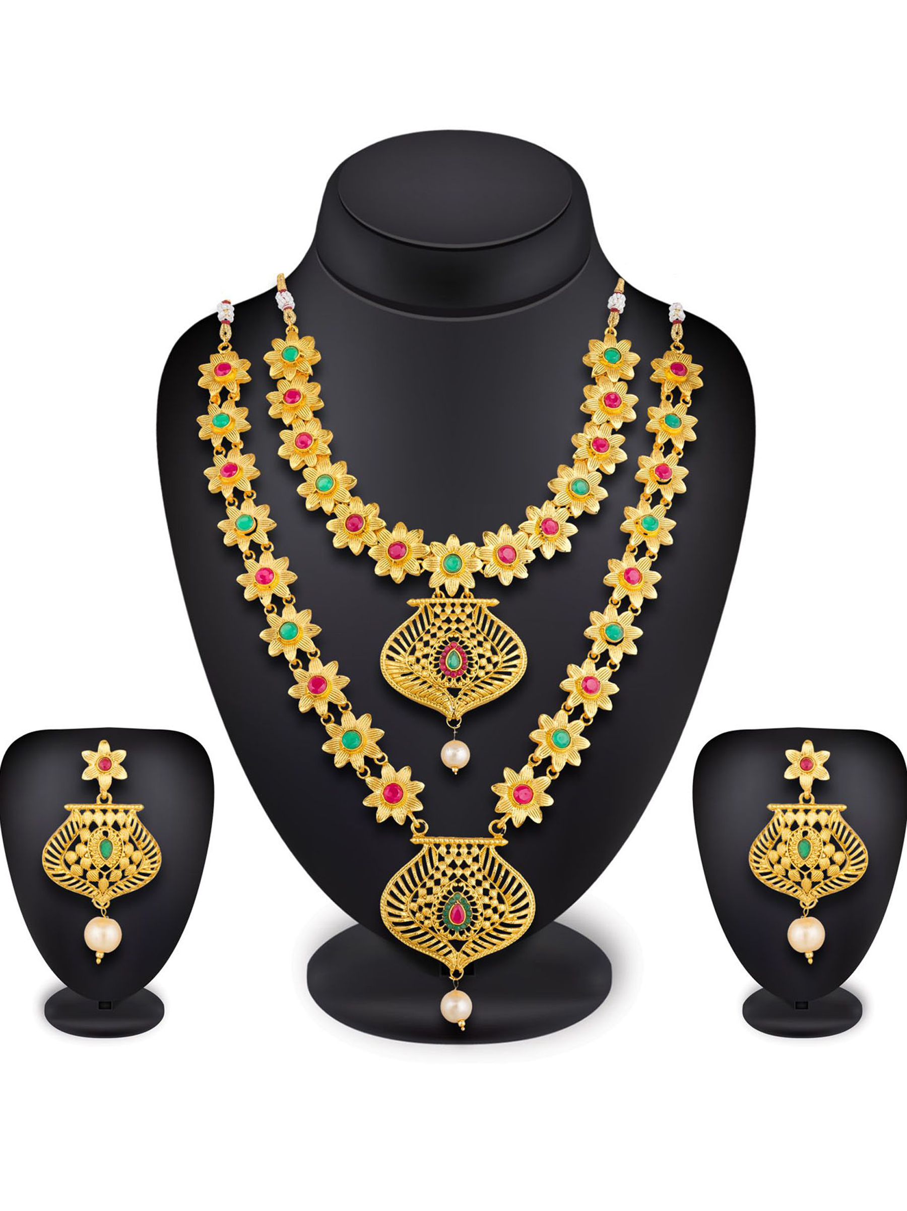 Imitation Jewellery Necklace Set - American Diamond 18 Inches Length Gold Color | Elegant Pendant 2 Inches Stylish 1 Inch Earrings Lightweight 100 Grams Secure Hook Closure
