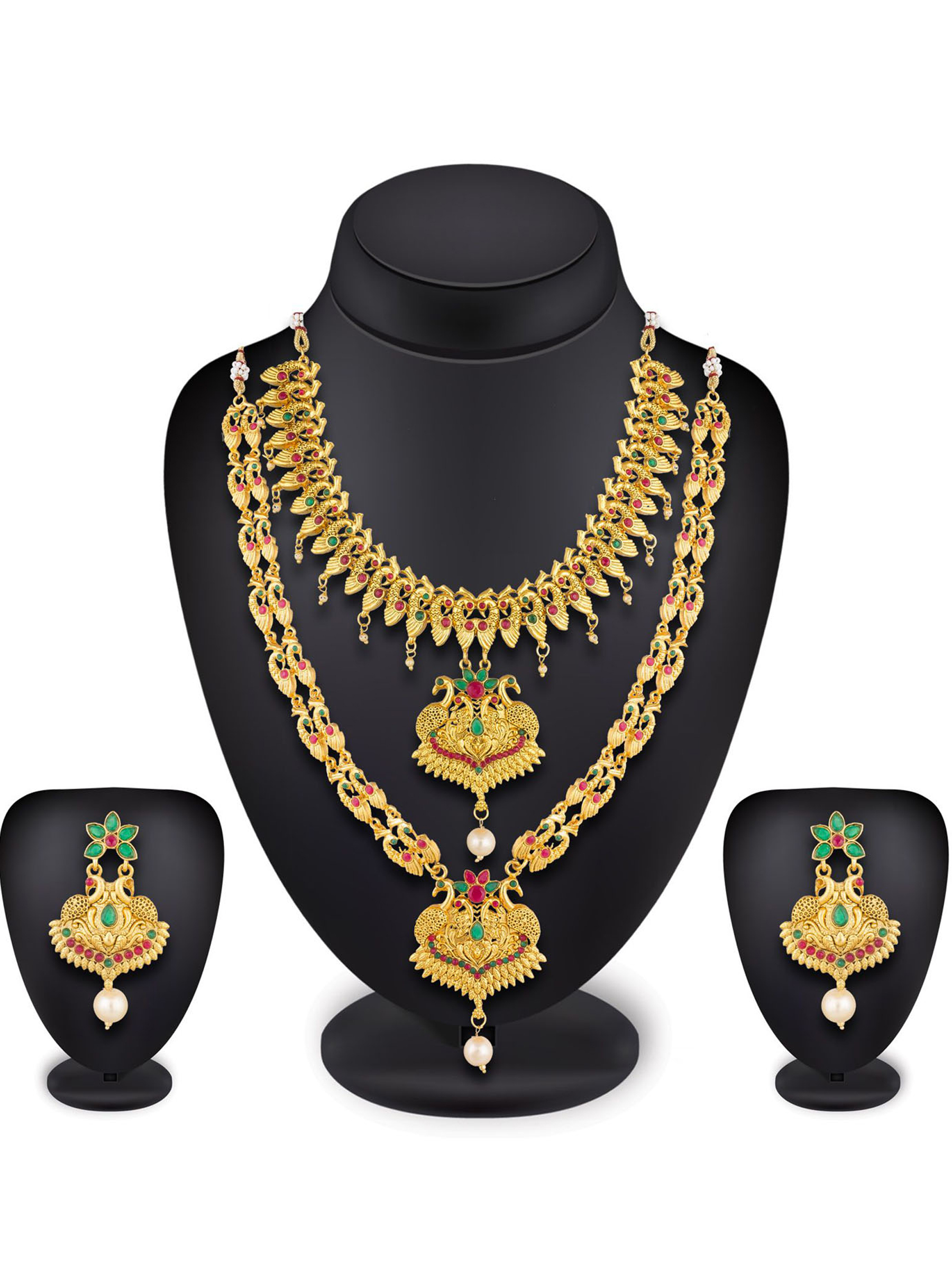 Imitation Jewellery Necklace Set - American Diamond 18 Inches Length Gold Color | Elegant Pendant 2 Inches Stylish 1 Inch Earrings Lightweight 100 Grams Secure Hook Closure