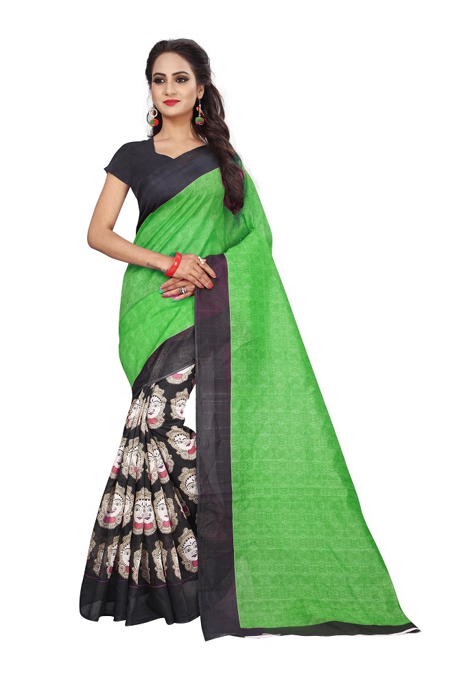 Bhagalpuri Print Sarees - Bhagalpuri Silk, 5.5 Mtr Length, Blouse 0.8 Mtr | Orange Art Silk, Printed Pattern For Elegant Styling