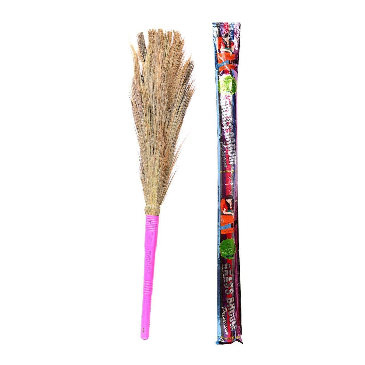 Grass Broom Premium - Natural Grass, 42x6 Inches, 400 Grams | Excellent Cleaning, Broader Handle For Better Grip, Ideal For Floors, Windows, Roofs