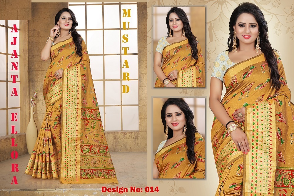 Fancy Silk Saree - 5.5 Mtr Length, 0.8 Mtr Blouse | Art Silk, Printed Pattern, Available In Black, Green, Orange, Blue, Pink, Yellow, Purple, Red