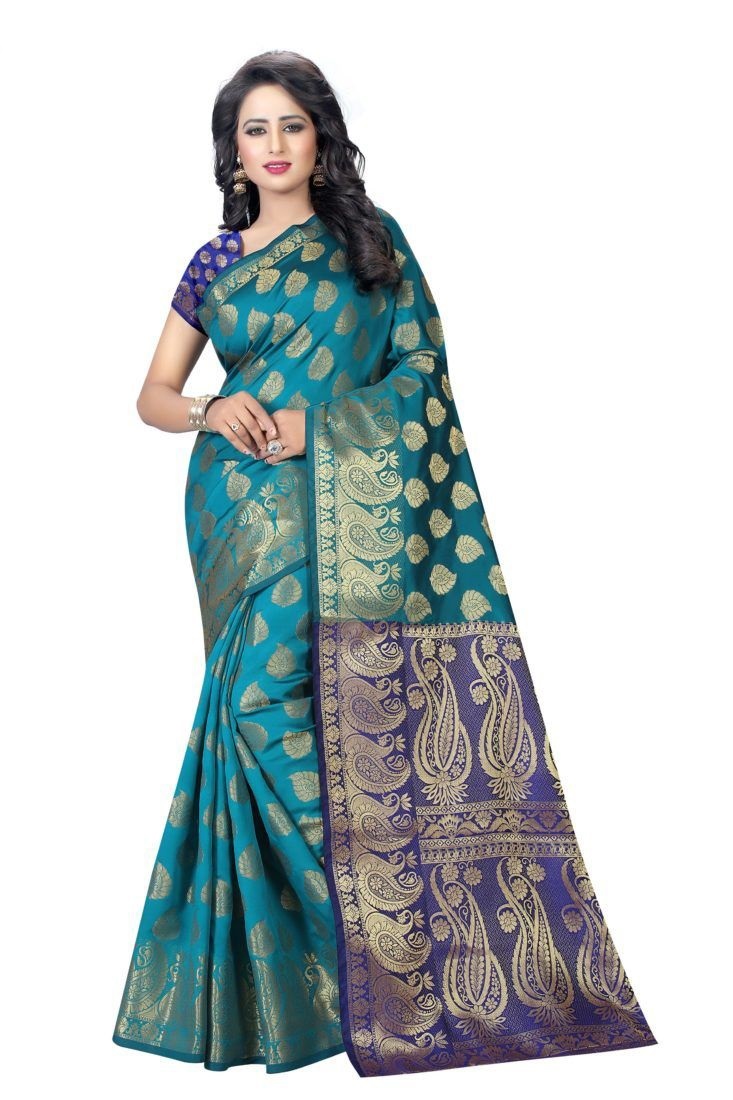 Blue Printed Saree Silk