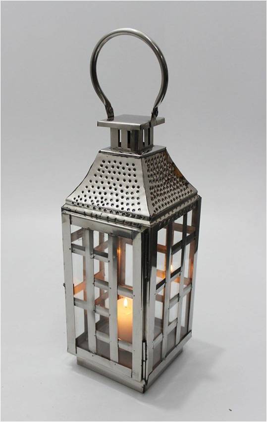 Steel Lantern - 14 Inch Height, Copper Finish | Intricate Moroccan Design, Glass Cylinder For Pillar Candle, Hinged Handle