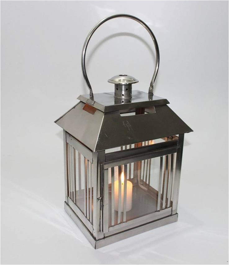 Steel Lantern - 14 Inch Height, Copper Finish | Intricate Moroccan Design, Glass Cylinder For Pillar Candle, Hinged Handle